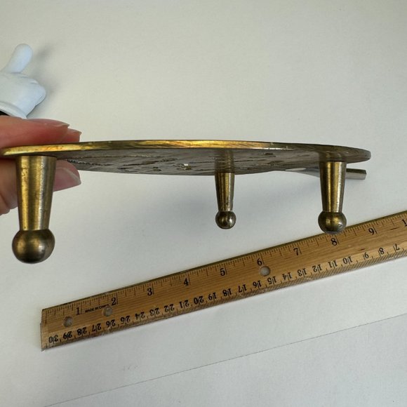 Vtg Gold Plated Colored Footed Trivet Spade Shape w Clover Made in Hong Kong - Picture 10 of 10